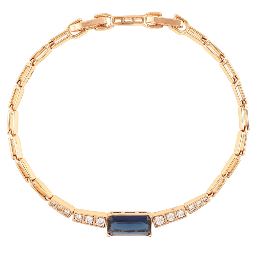 Браслет Xuping Позолота 18K Узор с цирконием и синим фианитом размер с доп. замком 17,19см х 2мм фото №1