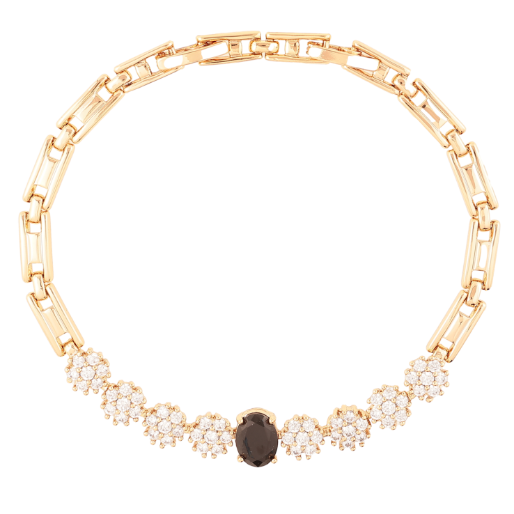 Браслет Xuping Позолота 18K Кристальные цветочки с черным фианитом размер с доп. замком 17.5,19.5см х 4мм фото №9