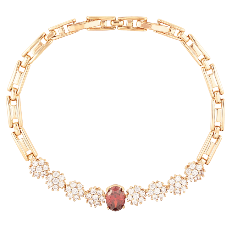 Браслет Xuping Позолота 18K Кристальные цветочки с красным фианитом размер с доп. замком 17.5,19.5см х 4мм фото №10