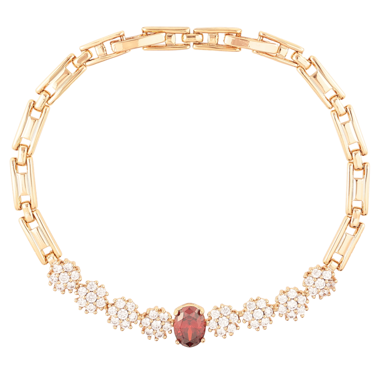 Браслет Xuping Позолота 18K «Кришталеві квіточки з червоним фіанітом» розмір з доп. замком 17.5,19.5см х 4мм фото №1