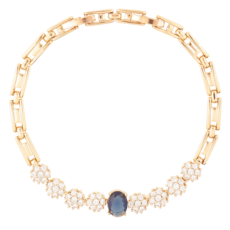 Браслет Xuping Позолота 18K Кристальные цветочки с синим фианитом размер с доп. замком 17.5,19.5см х 4мм фото №11