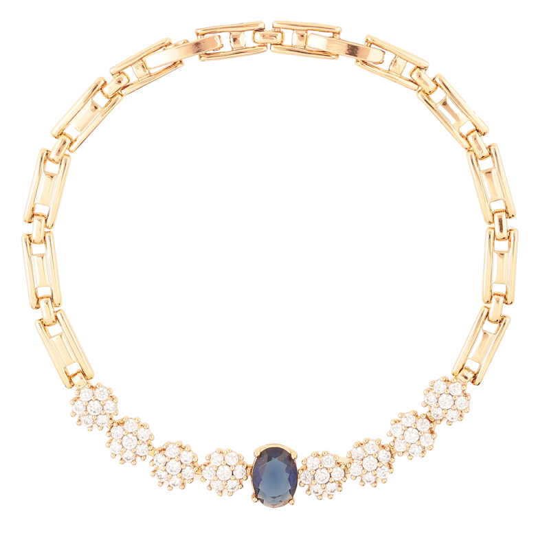 Браслет Xuping Позолота 18K «Кришталеві квіточки з синім фіанітом» розмір з доп. замком 17.5,19.5см х 4мм фото №1