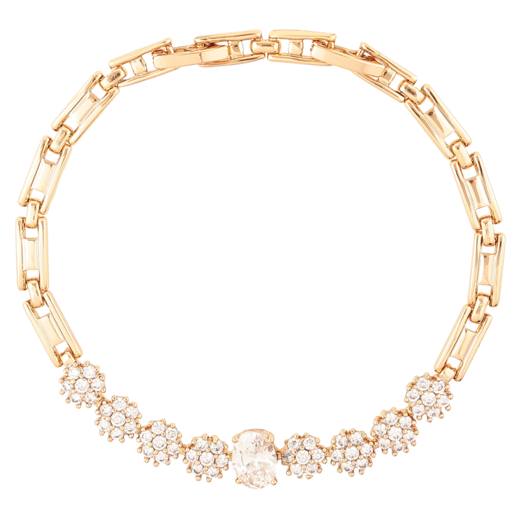 Браслет Xuping Позолота 18K Кристальные цветочки с фианитом размер с доп. замком 17.5,19.5см х 4мм фото №5