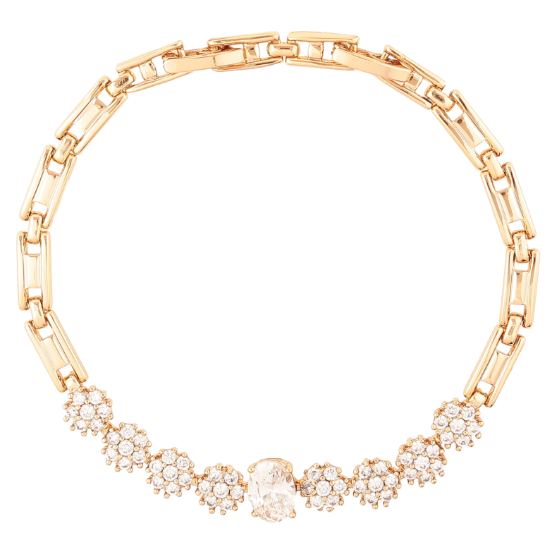 Браслет Xuping Позолота 18K Кристальные цветочки с фианитом размер с доп. замком 17.5,19.5см х 4мм фото №1