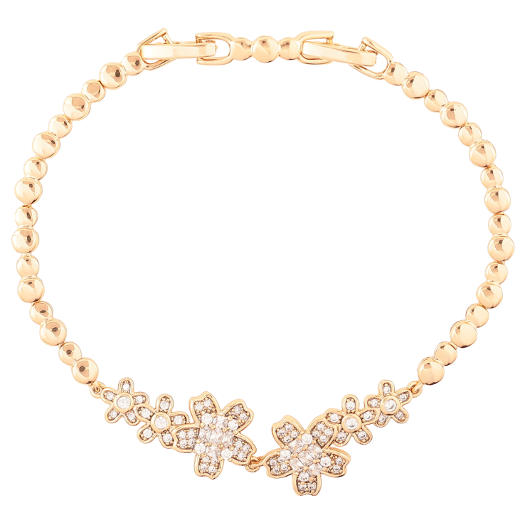 Браслет Xuping Позолота 18K Цветочки с цирконием размер с доп. замком 17.5,19.5см х 3мм фото №4