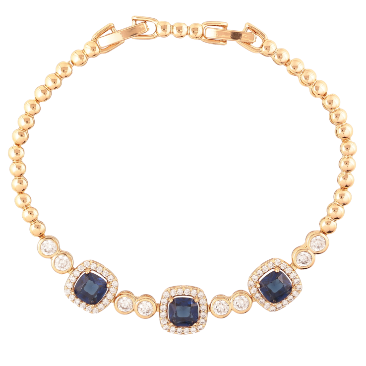 Браслет Xuping Позолота 18K Узор с цирконием и синими фианитами размер с доп. замком 17.5,19.5см х 3мм фото №14