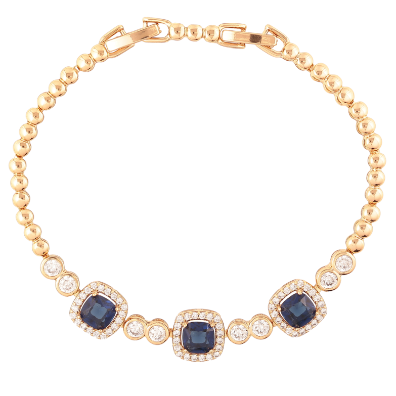 Браслет Xuping Позолота 18K «Візерунок з цирконієм і синіми фіанітами» розмір з доп. замком 17.5,19.5см х 3мм фото №1