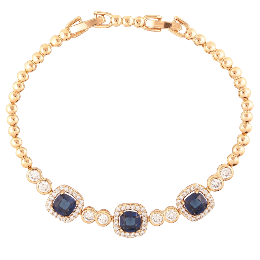 Браслет Xuping Позолота 18K Узор с цирконием и синими фианитами размер с доп. замком 17.5,19.5см х 3мм фото №1