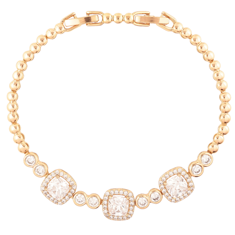 Браслет Xuping Позолота 18K Узор с цирконием и фианитами размер с доп. замком 17.5,19.5см х 3мм фото №1