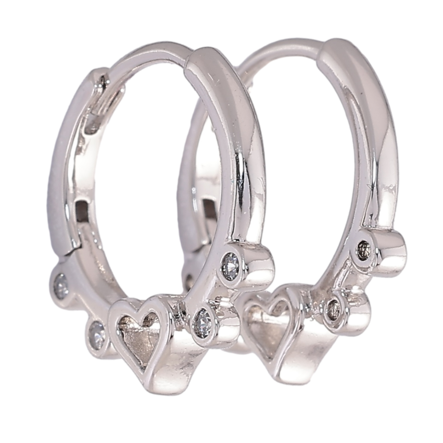 Серьги Xuping Родий колечки Боковой узор сердечко с цирконием фото №1