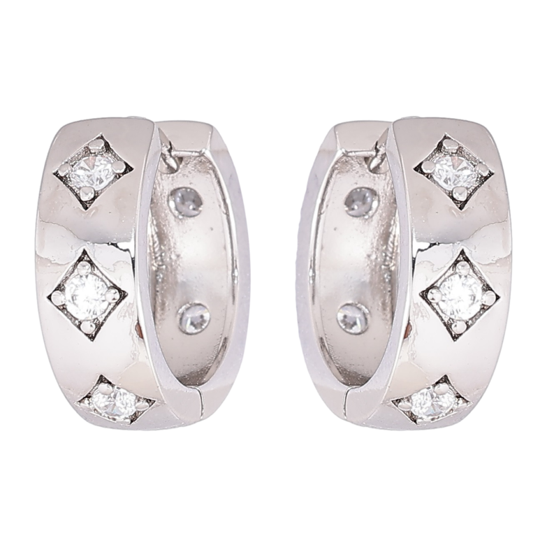 Серьги Xuping Родий колечки Ромбовый узор с цирконием фото №1 Серьги Xuping Родий колечки Ромбовый узор с цирконием фото №1