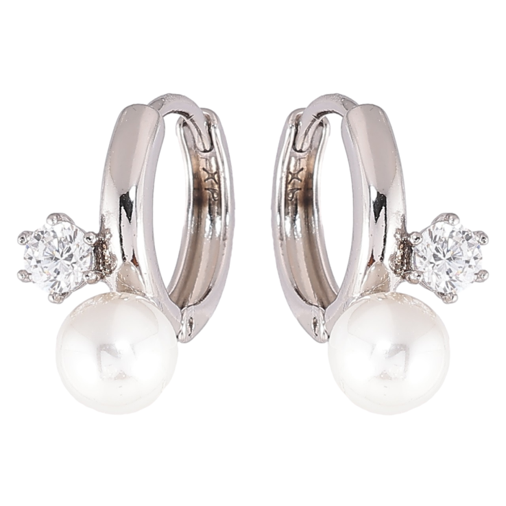 Серьги Xuping Родий колечки Узор с цирконием и жемчугом фото №3