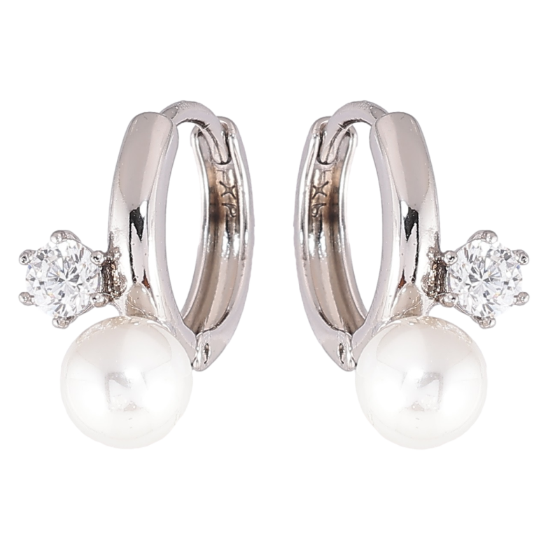 Серьги Xuping Родий колечки Узор с цирконием и жемчугом фото №2 Серьги Xuping Родий колечки Узор с цирконием и жемчугом фото №2