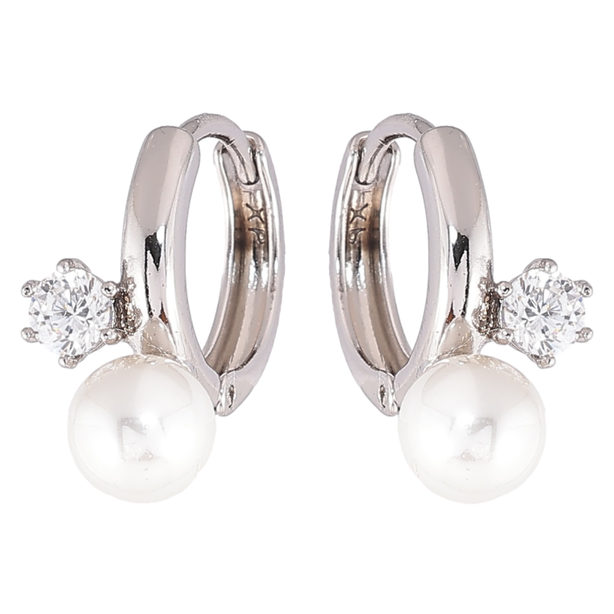 Серьги Xuping Родий колечки Узор с цирконием и жемчугом фото №1 Серьги Xuping Родий колечки Узор с цирконием и жемчугом фото №1