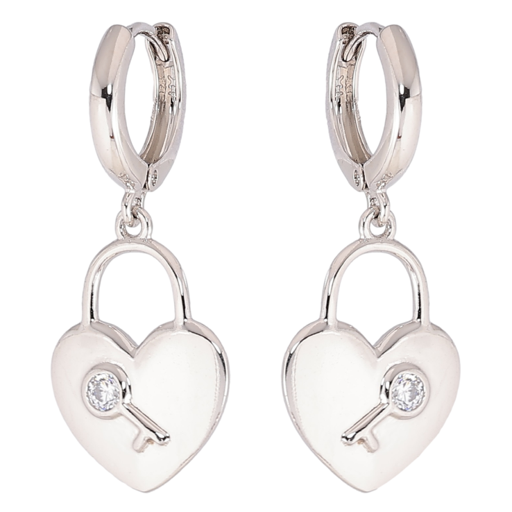 Серьги Xuping Родий подвески на колечках Замочки-сердечки с узором ключик фото №21