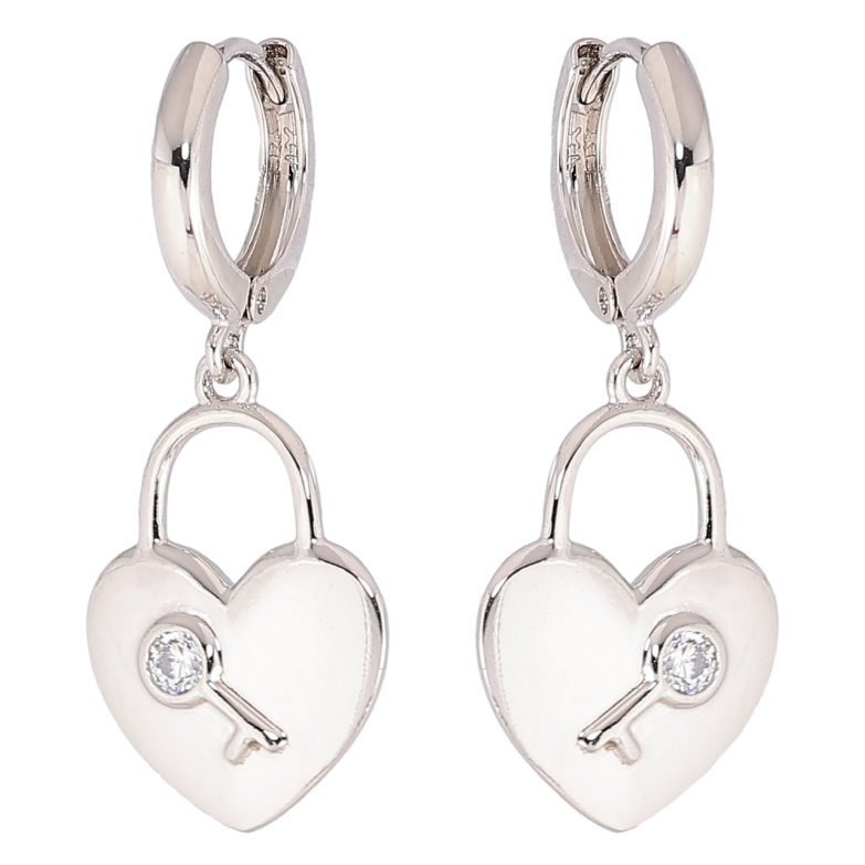 Сережки Xuping Родій підвіски на колечках «Замочки-сердечка з візерунком ключик» фото №1