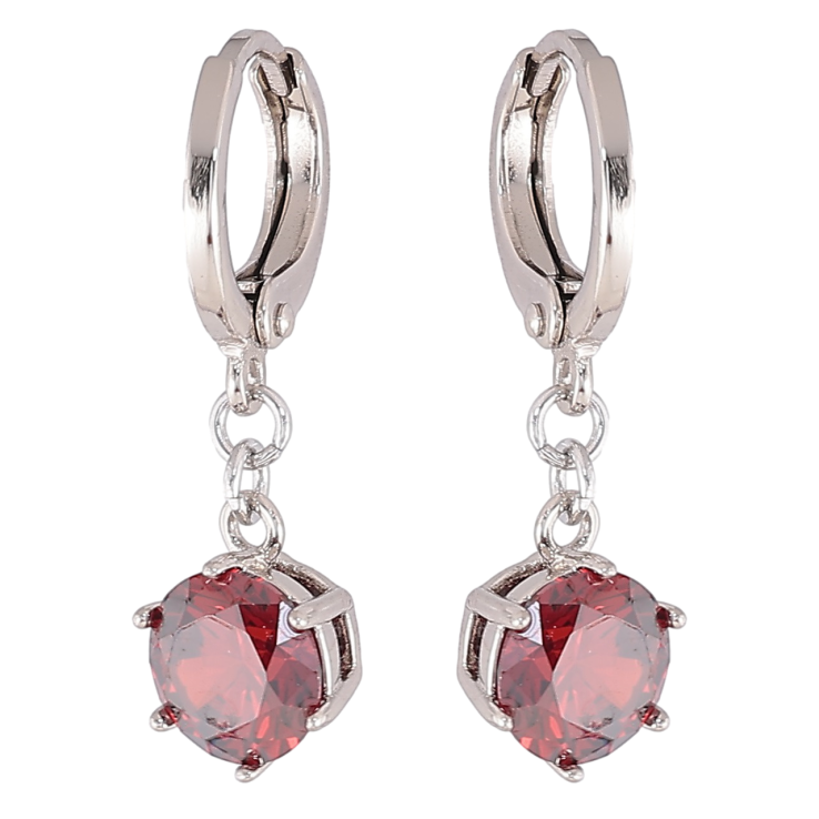 Серьги Xuping Родий подвески на колечках Красные фианиты ø 7мм фото №21