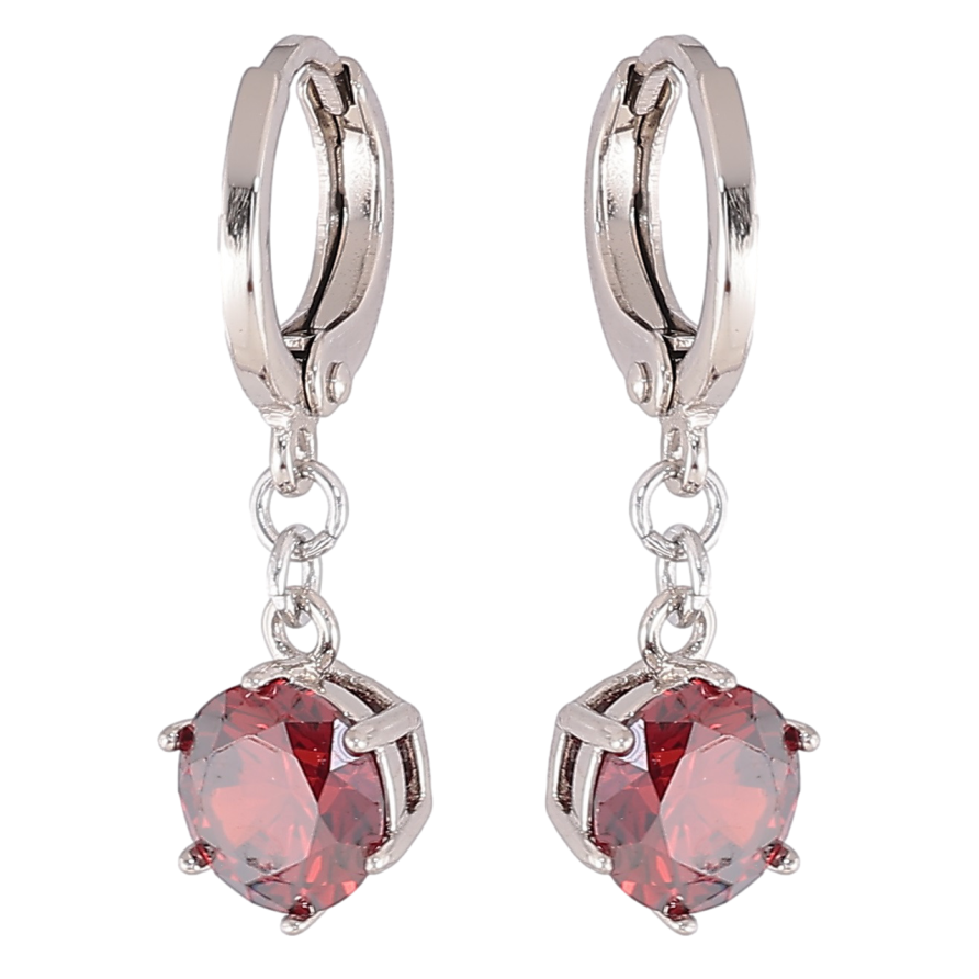 Серьги Xuping Родий подвески на колечках Красные фианиты ø 7мм фото №1
