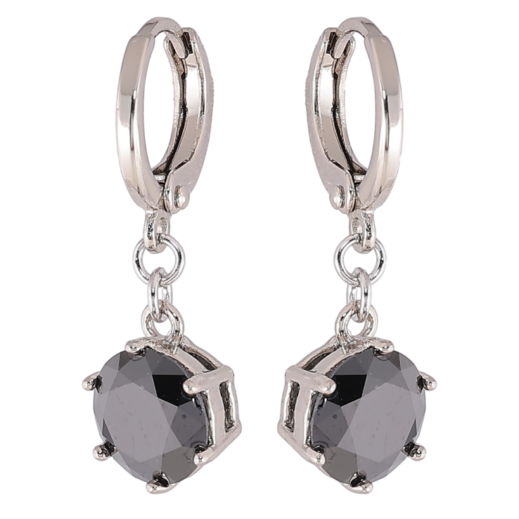 Серьги Xuping Родий подвески на колечках Черные фианиты ø 8мм фото №5