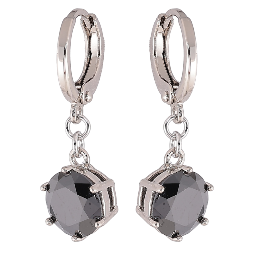 Серьги Xuping Родий подвески на колечках Черные фианиты ø 8мм фото №1