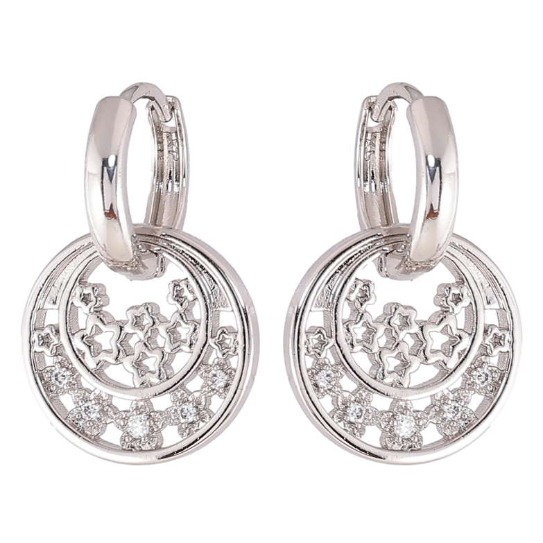 Серьги Xuping Родий подвески на колечках Звездный орнамент с цирконием 2 в 1 фото №1