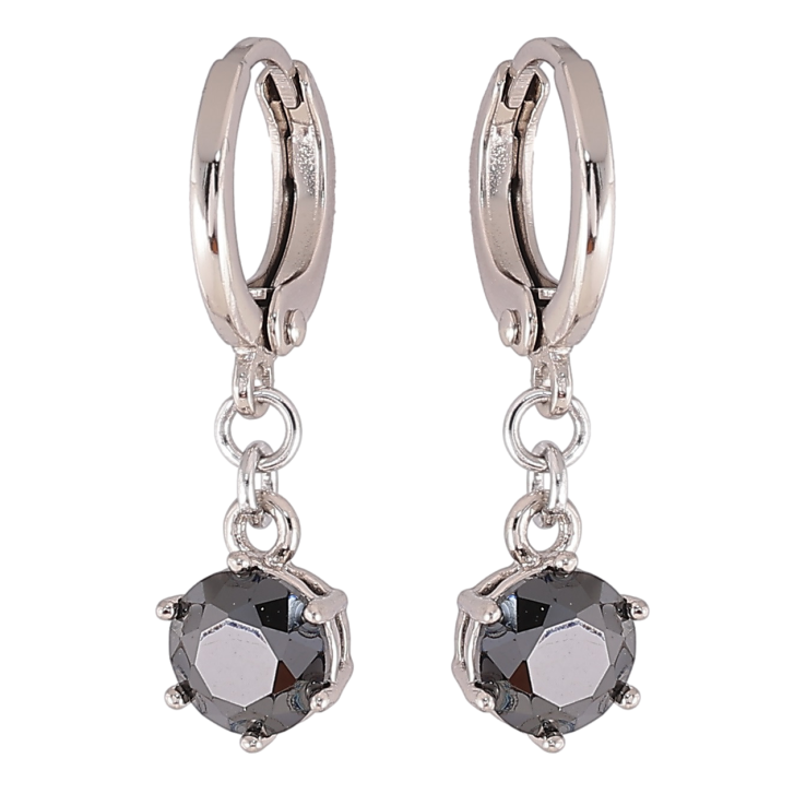 Серьги Xuping Родий подвески на колечках Черные фианиты ø 6мм фото №7