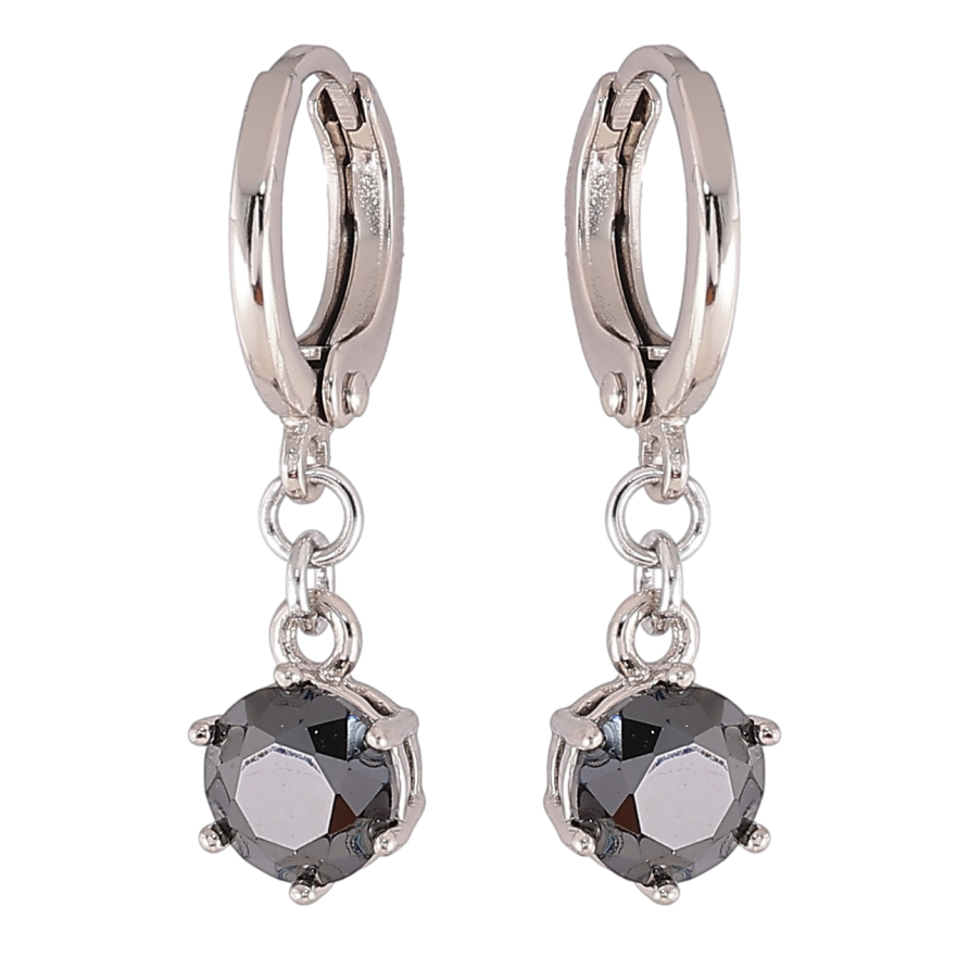 Серьги Xuping Родий подвески на колечках Черные фианиты ø 6мм фото №1