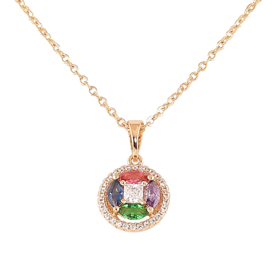Кулон на ланцюжку Xuping Позолота 18K «Різнокольорові фіаніти в обрамленні цирконію» довжина 44-49см х 1.5мм фото №1