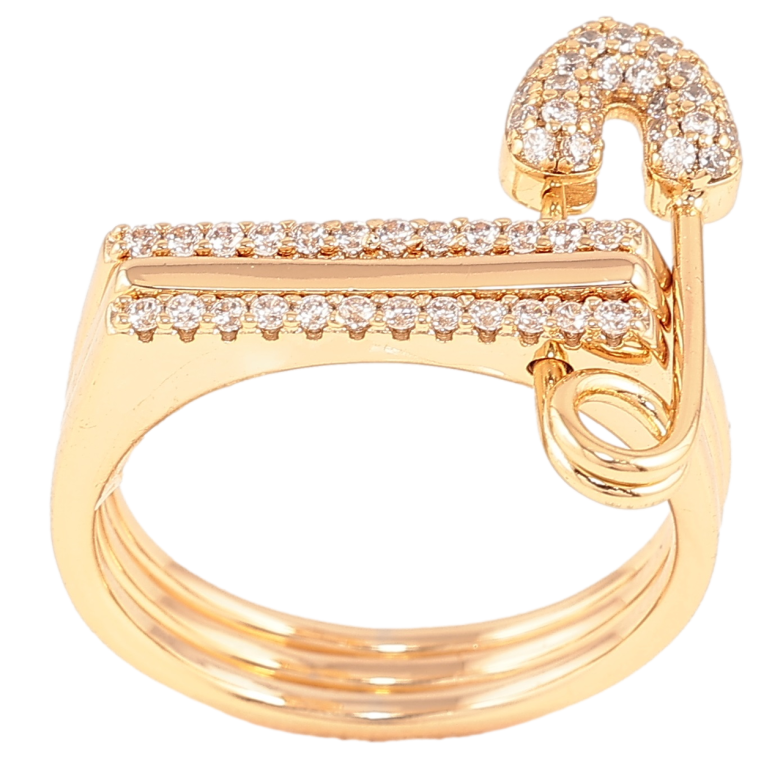 Кольцо Xuping Позолота 18K Тройное с булавкой и цирконием фото №1