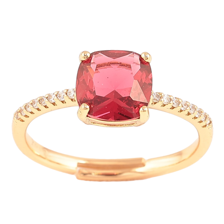 Кольцо Xuping Позолота 18K Малиновый фианит на дорожке циркония, 8х8мм фото №4