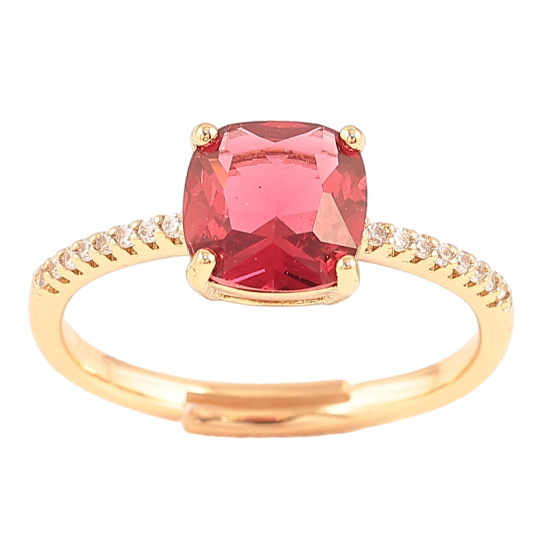 Кольцо Xuping Позолота 18K Малиновый фианит на дорожке циркония, 8х8мм фото №1