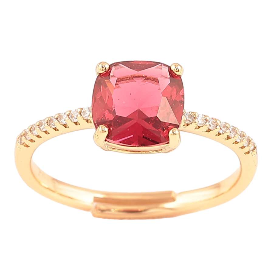 Кольцо Xuping Позолота 18K Малиновый фианит на дорожке циркония, 8х8мм фото №1