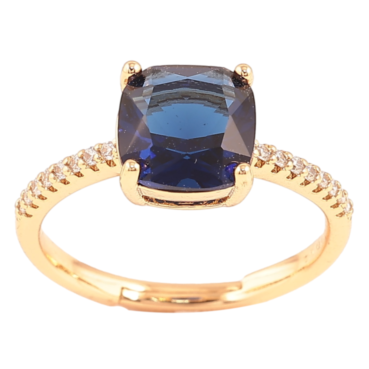 Кольцо Xuping Позолота 18K Синий фианит на дорожке циркония, 8х8мм фото №5