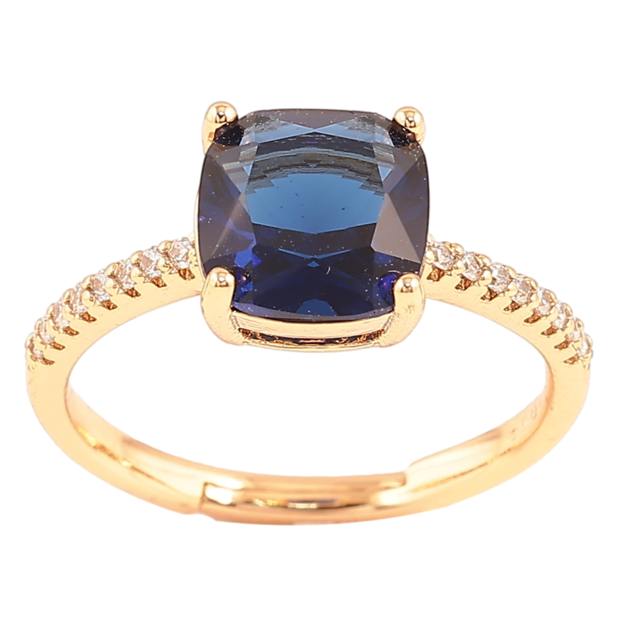 Кольцо Xuping Позолота 18K Синий фианит на дорожке циркония, 8х8мм фото №1