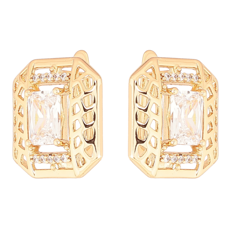 Сережки Xuping Позолота 18K англійський замок «Різьблений візерунок з цирконієм» фото №2