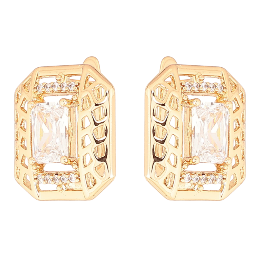 Сережки Xuping Позолота 18K англійський замок «Різьблений візерунок з цирконієм» фото №1