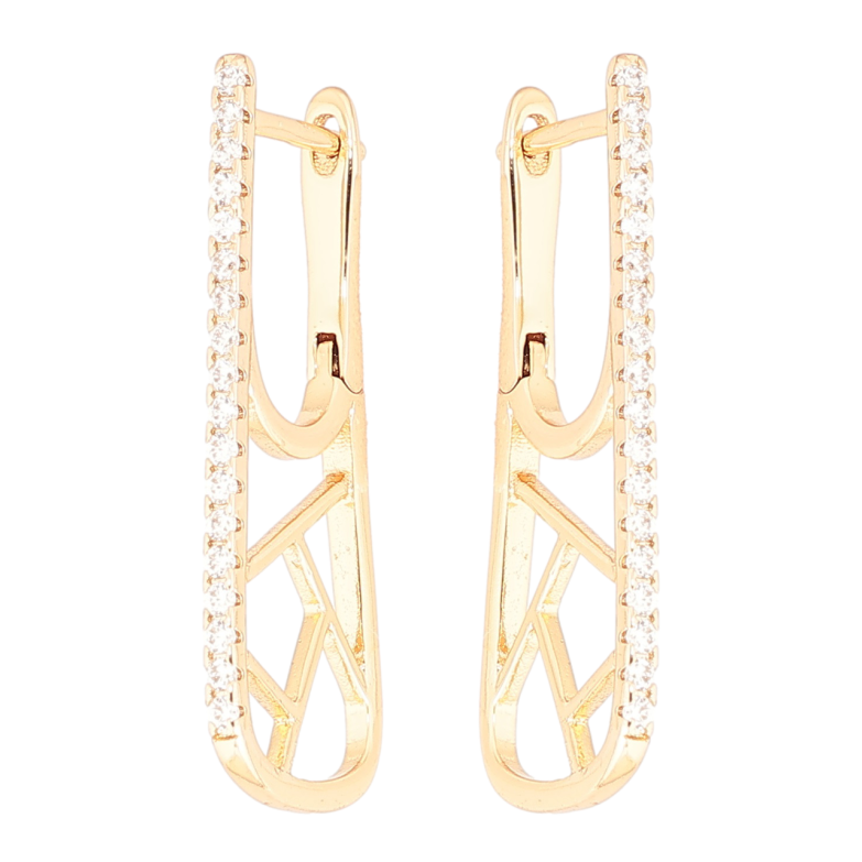 Серьги Xuping Позолота 18K английский замок Боковой узор с дорожками циркония фото №4