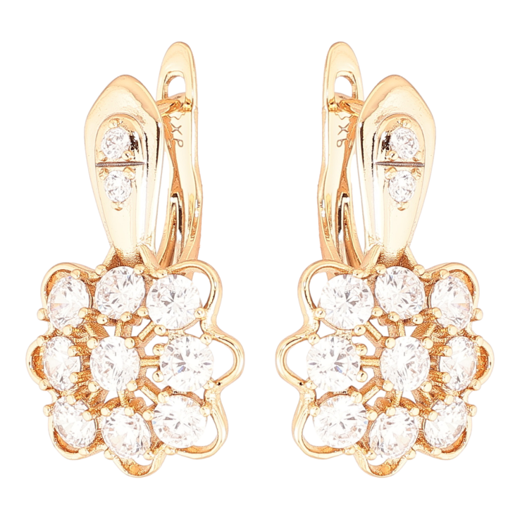 Серьги Xuping Позолота 18K английский замок Цветочки с цирконием фото №10