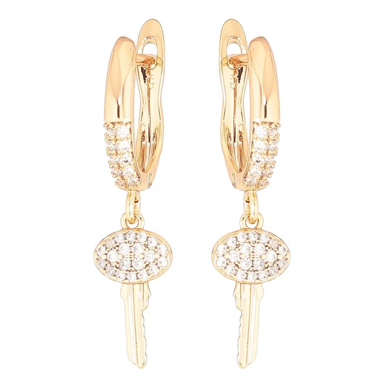 Серьги Xuping Позолота 18K английский замок Ключики с цирконием фото №1