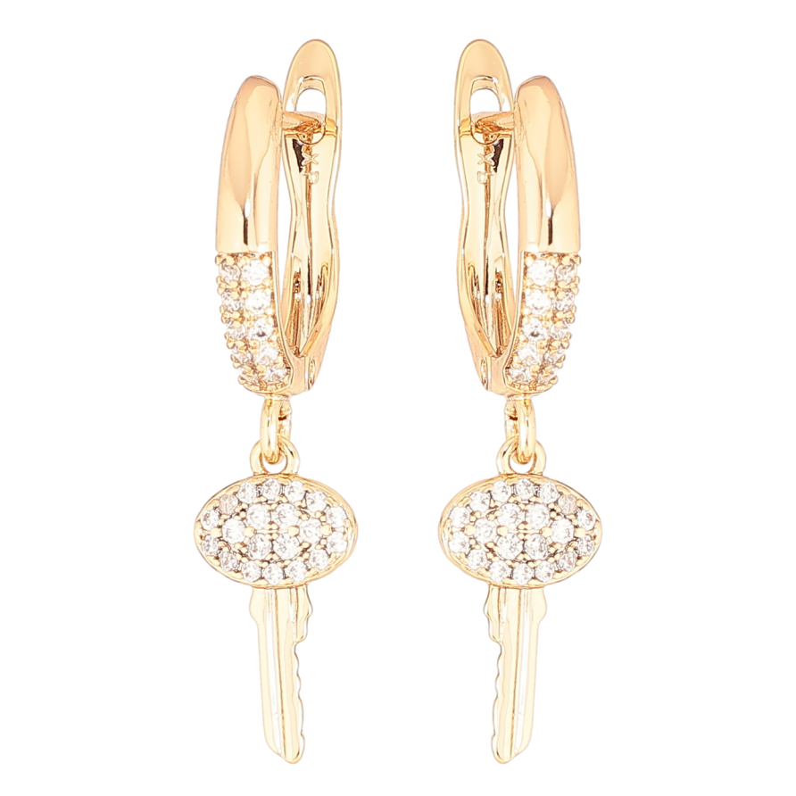 Сережки Xuping Позолота 18K англійський замок «Ключики з цирконієм» фото №1