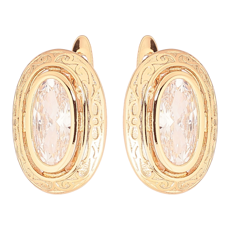 Серьги Xuping Позолота 18K английский замок Овалы с фианитами фото №3