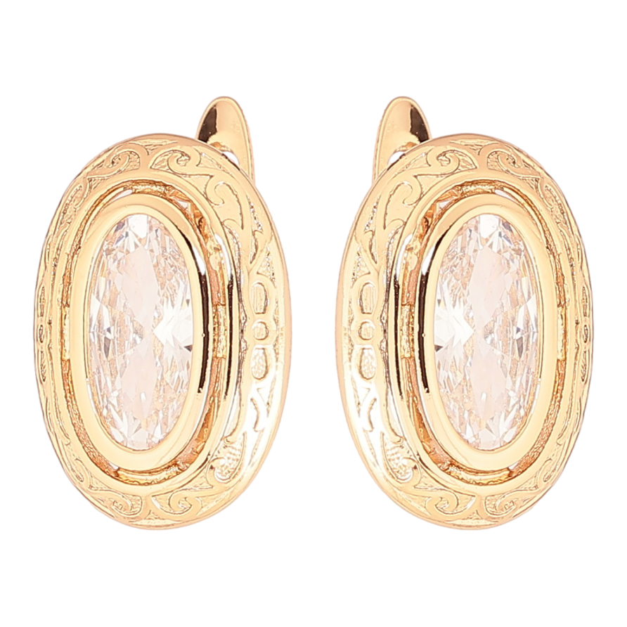 Сережки Xuping Позолота 18K англійський замок «Овали з фіанітами» фото №1
