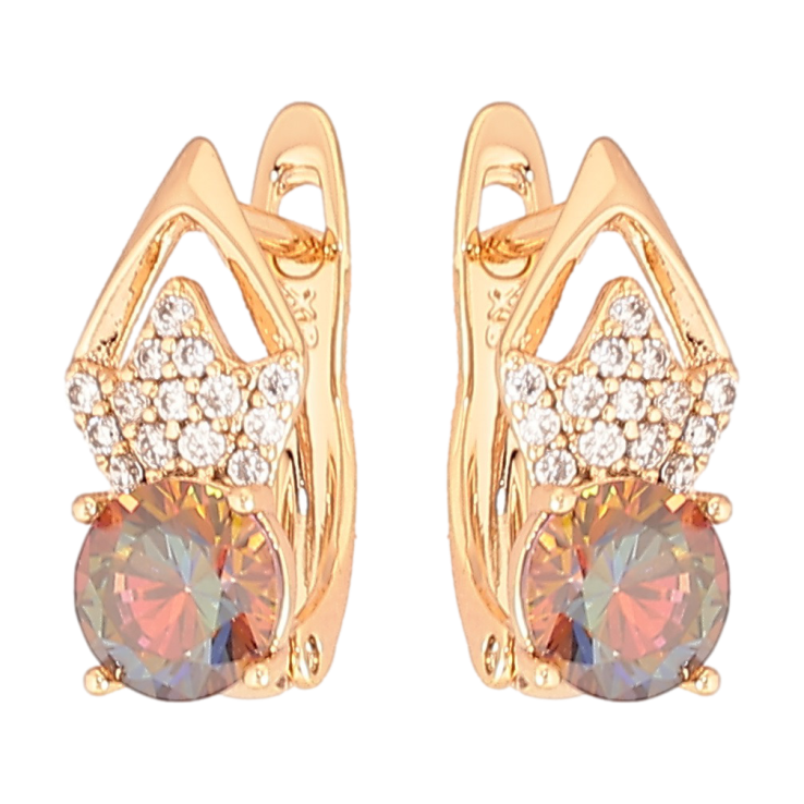 Серьги Xuping Позолота 18K английский замок Ромбовый узор с цирконием и хамелеоновыми фианитами фото №2