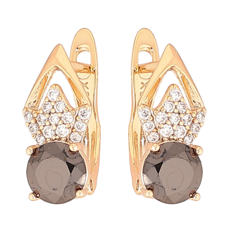 Серьги Xuping Позолота 18K английский замок Ромбовый узор с цирконием и черными фианитами фото №8