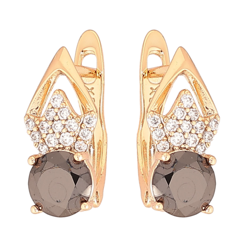 Сережки Xuping Позолота 18K англійський замок «Ромбовий візерунок з цирконієм і чорними фіанітами» фото №1