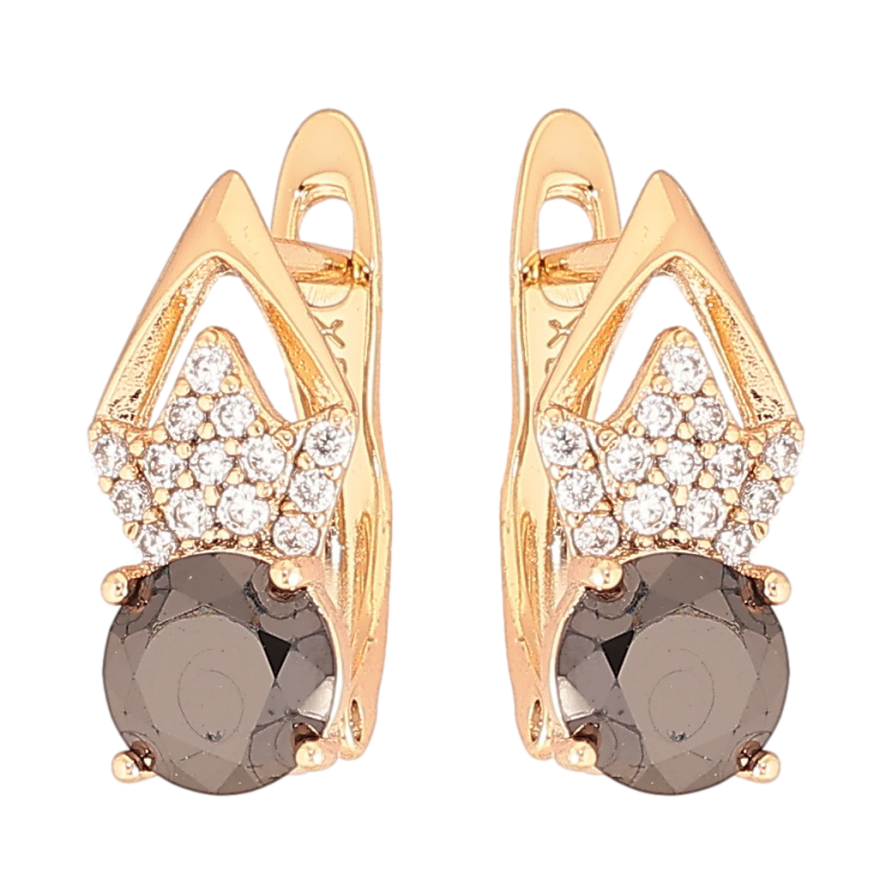 Серьги Xuping Позолота 18K английский замок Ромбовый узор с цирконием и черными фианитами фото №1