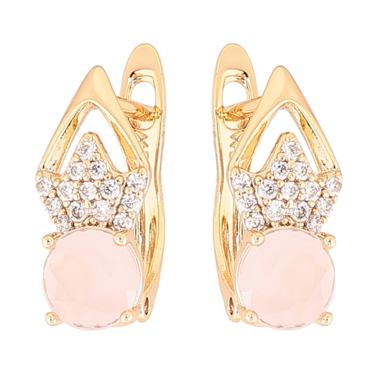 Серьги Xuping Позолота 18K английский замок Ромбовый узор с цирконием и розовыми фианитами фото №3