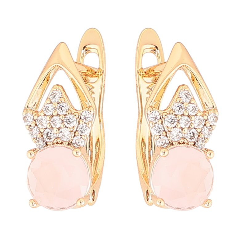 Серьги Xuping Позолота 18K английский замок Ромбовый узор с цирконием и розовыми фианитами фото №1