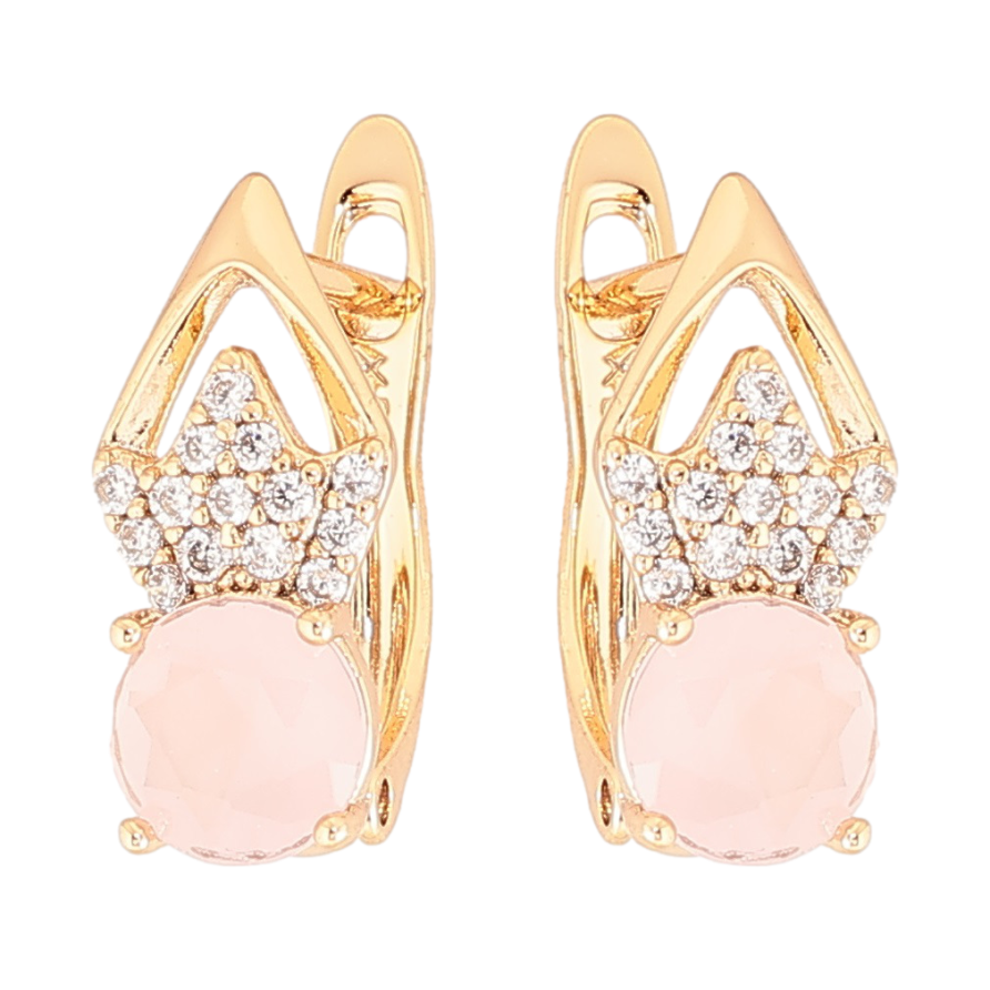 Серьги Xuping Позолота 18K английский замок Ромбовый узор с цирконием и розовыми фианитами фото №1