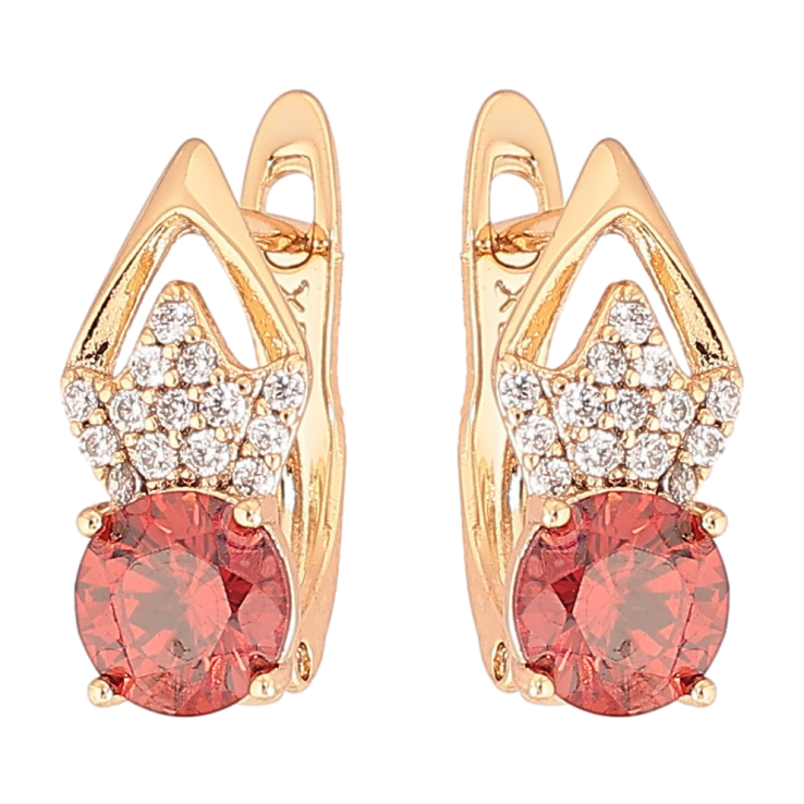 Серьги Xuping Позолота 18K английский замок Ромбовый узор с цирконием и красными фианитами фото №7